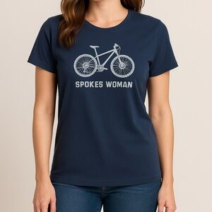 Life Is Good Women’s T-Shirt “Spokes Woman” Bicycle Navy Blue Size Large NWT